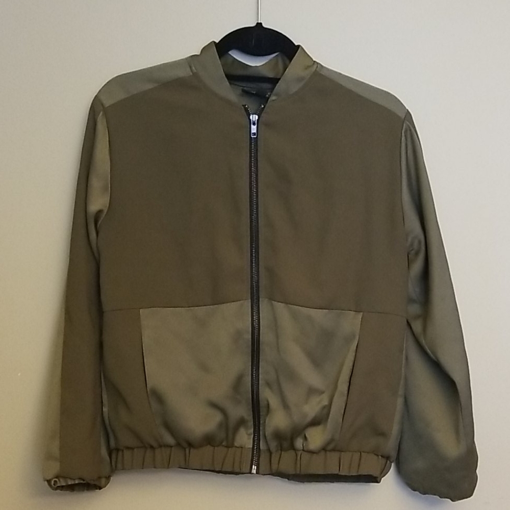 Topshop Crepe Satin Bomber Jacket Olive Green